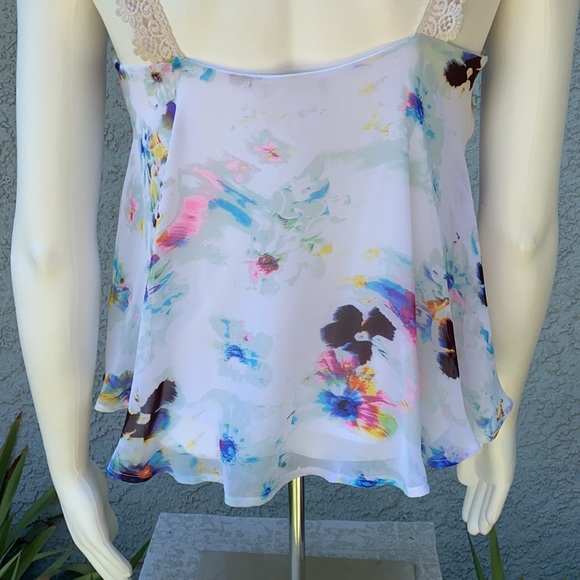 Decree JCP Watercolor Floral Cropped Chiffon Blouse Tank Top Shirt 👚 - Picture 6 of 10